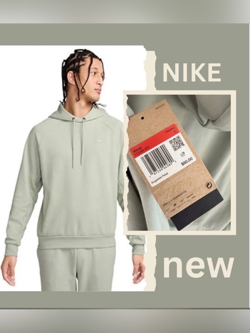 New men’s Nike retail $80 seafoam hoodie sweatshirt unisex large